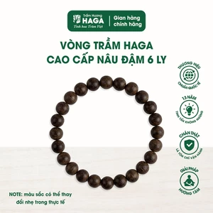 Vòng tay trầm hương HAGA cao cấp nâu đậm, gỗ trầm nguyên chất, đậm ngọt hương trầm,  thu hút tài lộc, 6/8 ly
