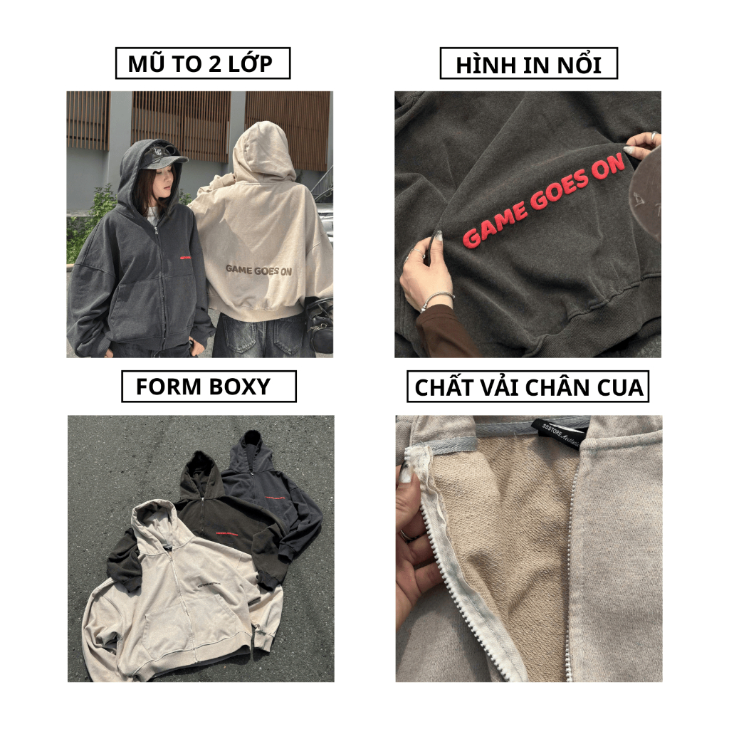 [Deal Độc Quyền ShopeeVIP] Áo Khoác Zip Wash PREMIUM In Nổi Vải Nỉ Chân Cua Boxy Unisex Rộng Nam Nữ | SSSTORE.Aesthetic | BigBuy360 - bigbuy360.vn