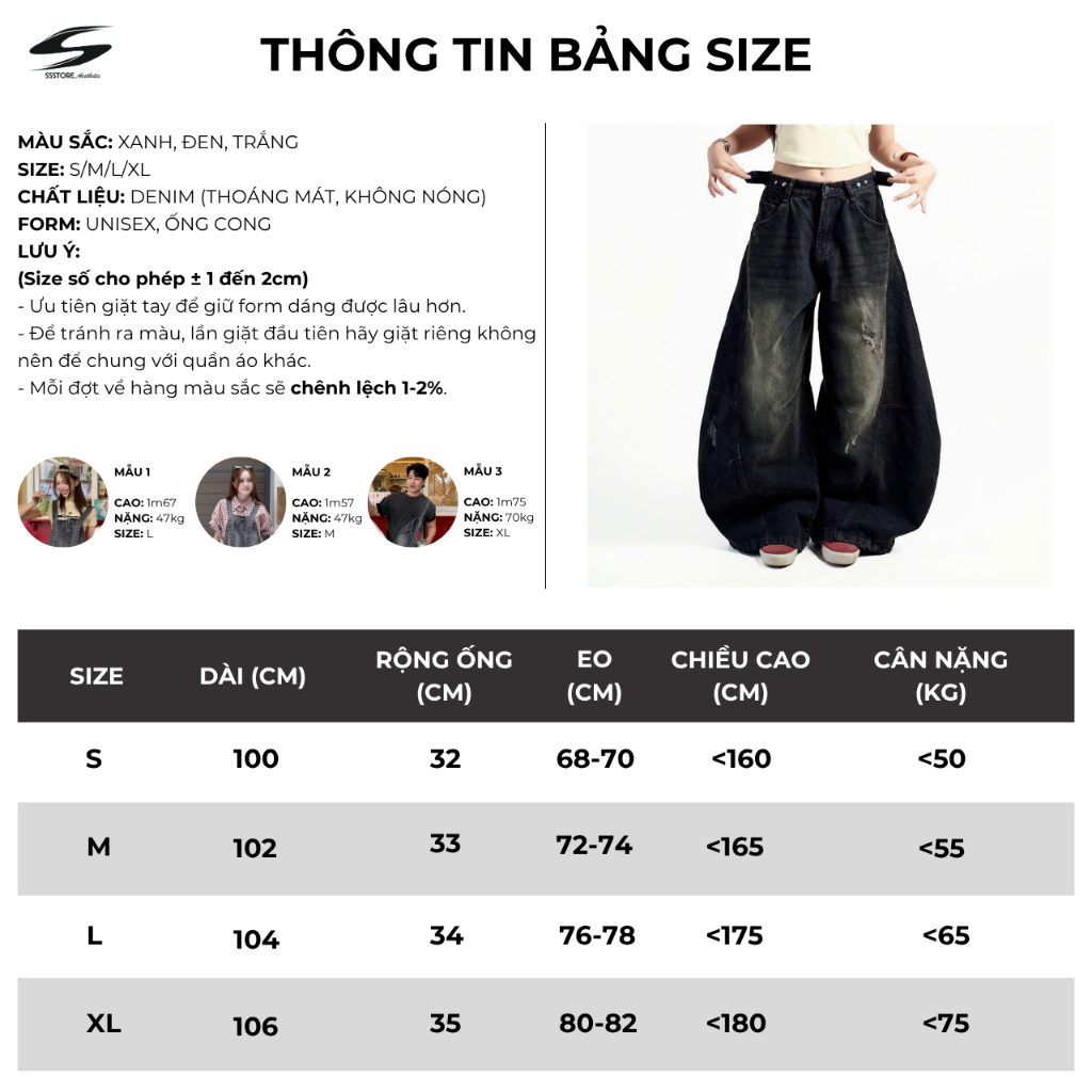 [Deal Độc Quyền ShopeeVIP] Quần Jean Ống Cong PREMIUM Form Rộng Tôn Dáng Nam Nữ Thiết Kế Đai Siết Eo | SSSTore.Aesthetic | BigBuy360 - bigbuy360.vn