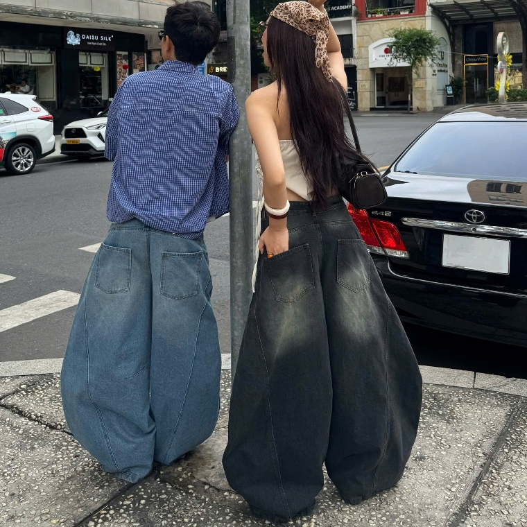[Deal Độc Quyền ShopeeVIP] Quần Jean Ống Cong PREMIUM Form Rộng Tôn Dáng Nam Nữ Thiết Kế Đai Siết Eo | SSSTore.Aesthetic | BigBuy360 - bigbuy360.vn