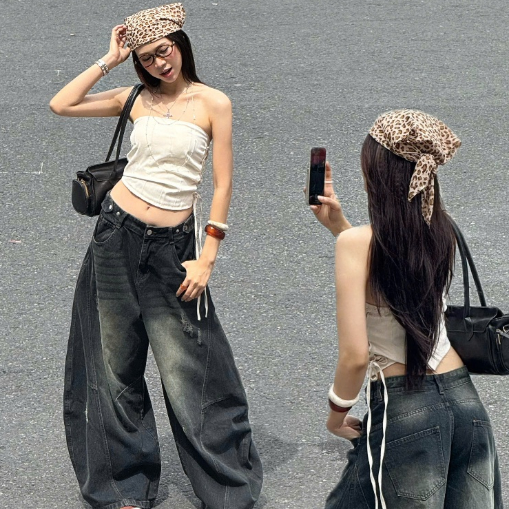 [Deal Độc Quyền ShopeeVIP] Quần Jean Ống Cong PREMIUM Form Rộng Tôn Dáng Nam Nữ Thiết Kế Đai Siết Eo | SSSTore.Aesthetic | BigBuy360 - bigbuy360.vn