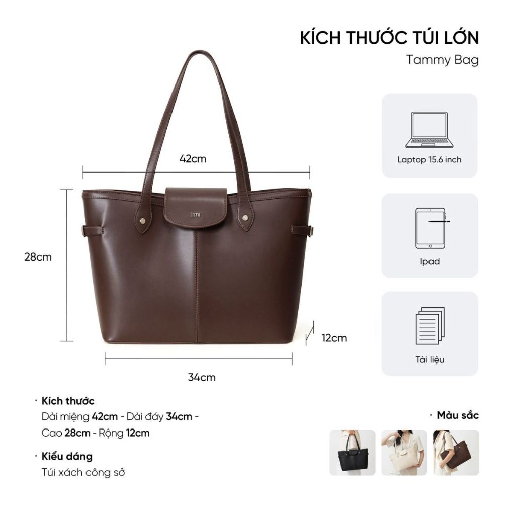 Túi công sở nữ da LIMI (3 màu) đeo vai thanh lịch đựng vừa lap 15.6 inch đi dạy TAMMY | BigBuy360 - bigbuy360.vn