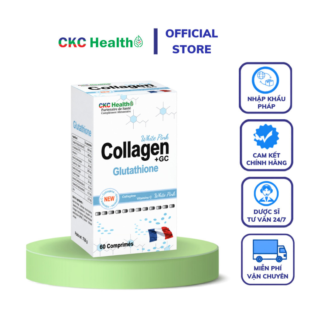 glutathione và collagen Viên uống +GC Nhập khẩu PHÁP với Collagen & L - Vitamin C đẹp da ngăn ngừa lão hóa Hộp 60 viên Quantity based price:For 5-20 boxes S-Acetyl-L-Glutathion, 100 mg, 60 korean beauty products