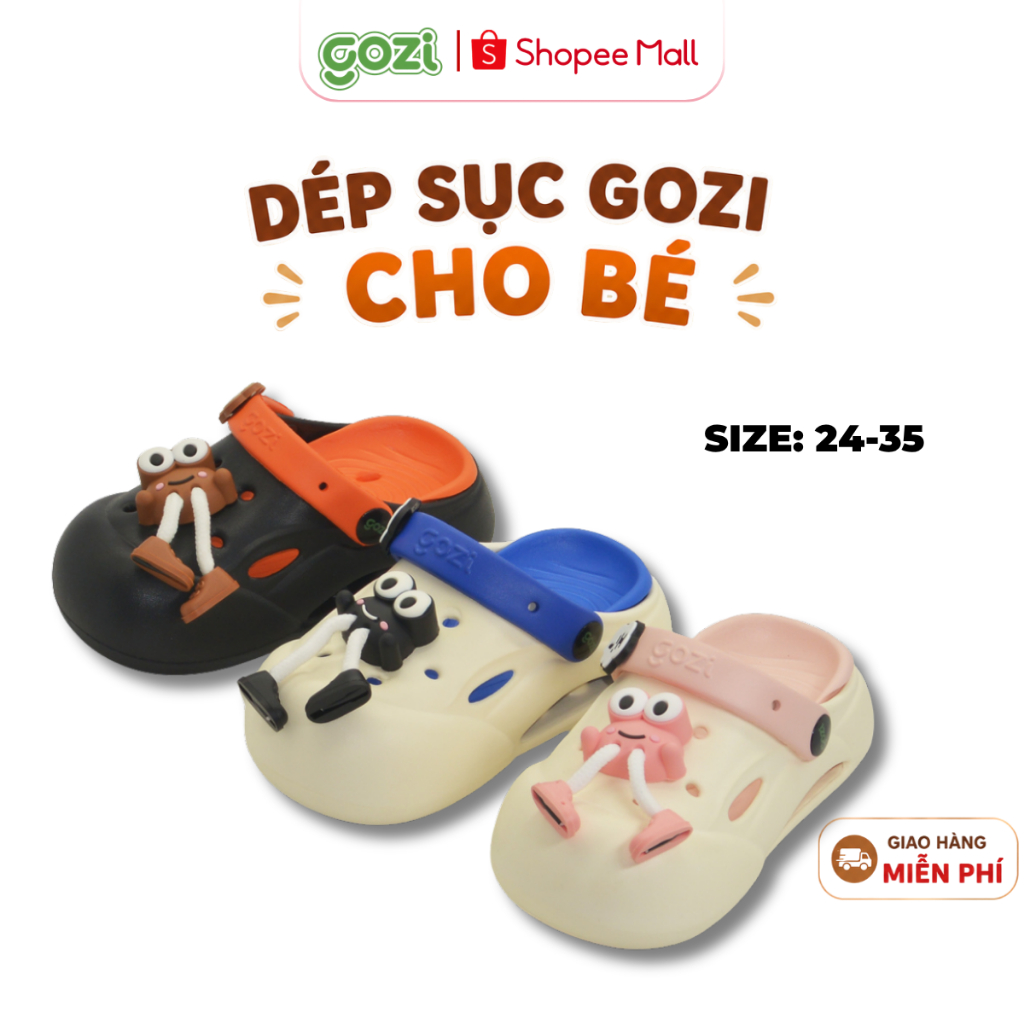 Dép Sục Trẻ Em Gozi, Nhựa Eva Chống Trơn Trượt, Kèm Charm Dễ Thương GZ6018