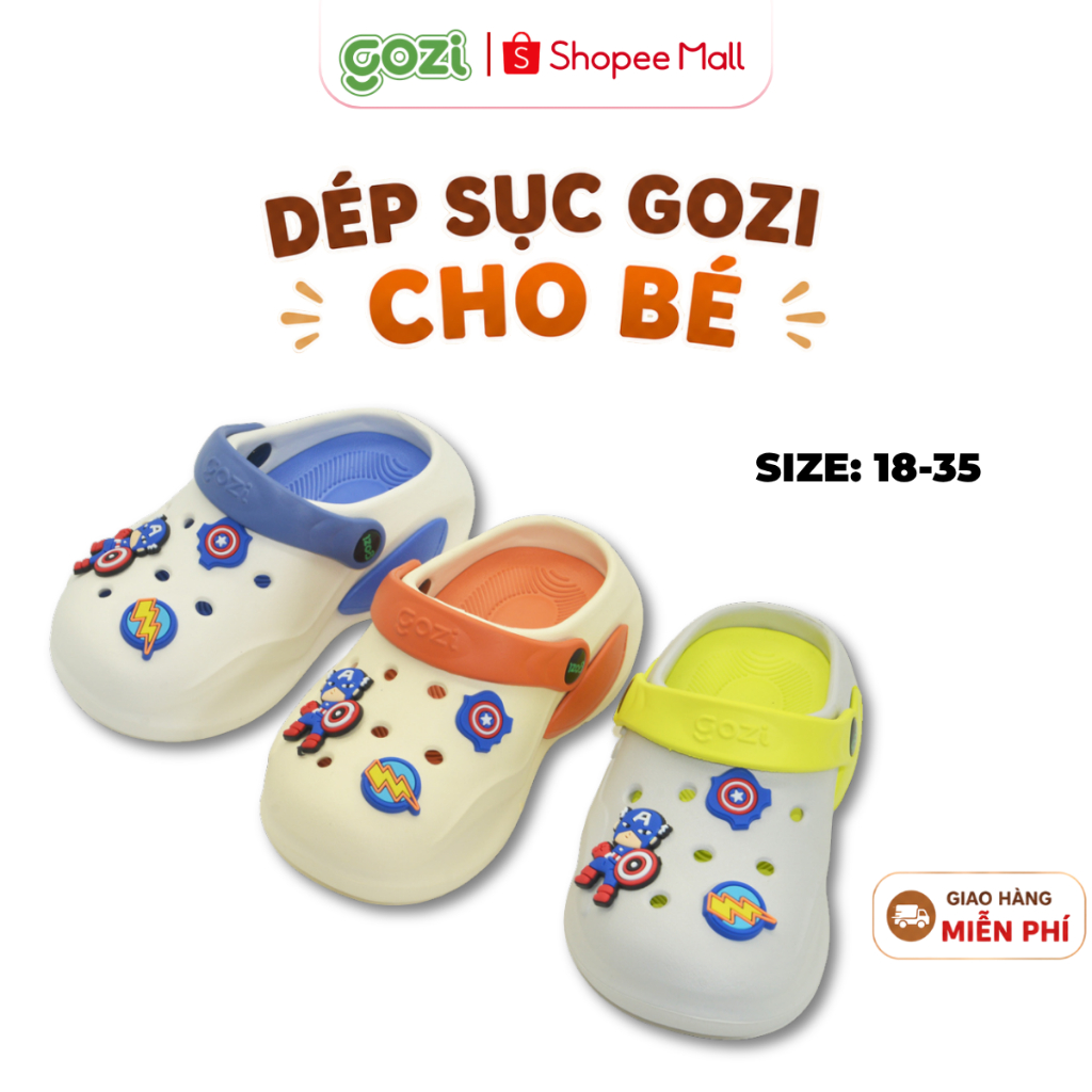 Dép Sục Trẻ Em Gozi, Đế Cao 3cm Chống Trơn Trượt, Kèm Charm Dễ Thương GZ6020