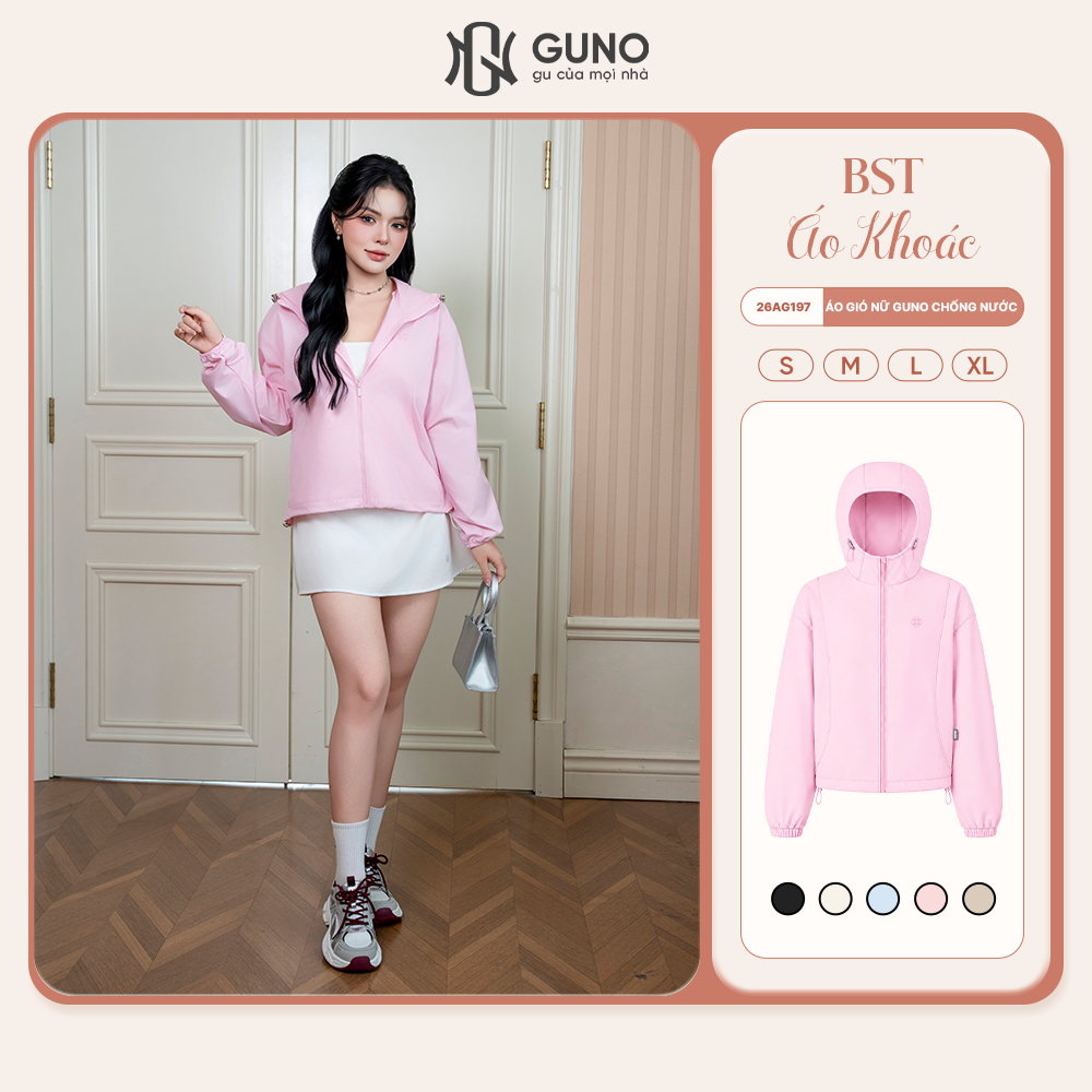 Áo Khoác Gió Nữ GUNO Siêu Nhẹ 1 Lớp Chống Nước Chống Bụi Có Mũ Trùm Đầu Áo Khoác Nữ Form Đẹp 26AG197