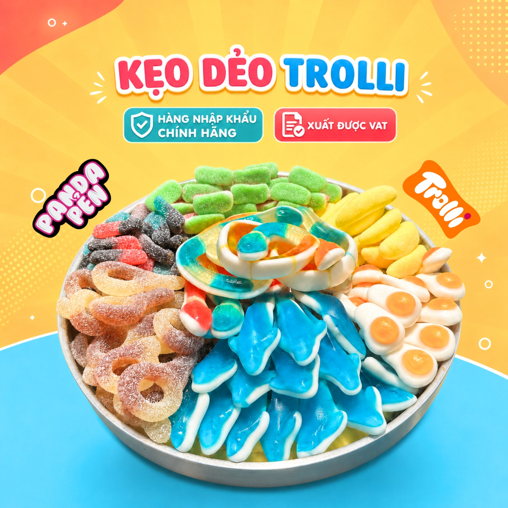 Kẹo Dẻo Trái Cây Trolli Đức Mix Sẵn 40 Loại 600g, Kẹo Dẻo Nhập Khẩu – Ăn Vặt Panda Pẻn