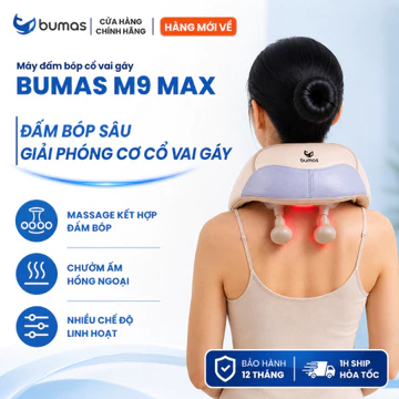 Máy Massage Cổ Vai Gáy BUMAS M9 Max - Massage Đấm Bóp Lưng Vai, Chườm Ấm - Giảm Đau Mỏi Cổ Vai Gáy