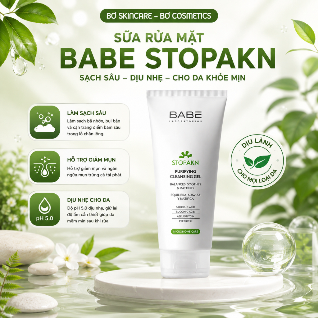 SỮA RỬA MẶT BABE STOP AKN PURIFYING CLEANSING GEL 200ml