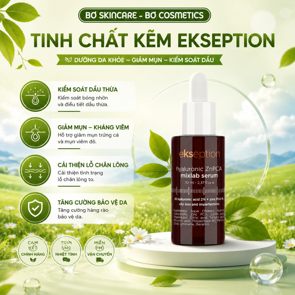 [CHÍNH HÃNG] Tinh chất Kẽm Ekseption Hyaluronic ZnPCA Mixlab Serum hỗ trợ giảm mụn kiềm dầu (75ml)
