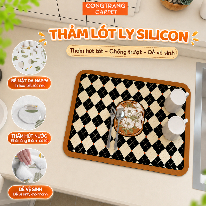 Thảm Lót Máy Lọc Nước Silicon CongTrang Bedding, Lót Cốc, Đế Chống Trơn Thấm Nước Tốt, Cho Máy Lọc Nước, Giá Cốc