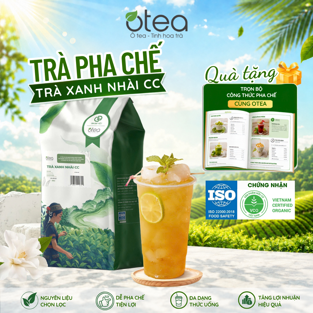 Trà Xanh Nhài CC OTEA 500G, Trà nhài chuyên dùng pha chế, hương nhài rõ, chát nhẹ, màu nước đậm