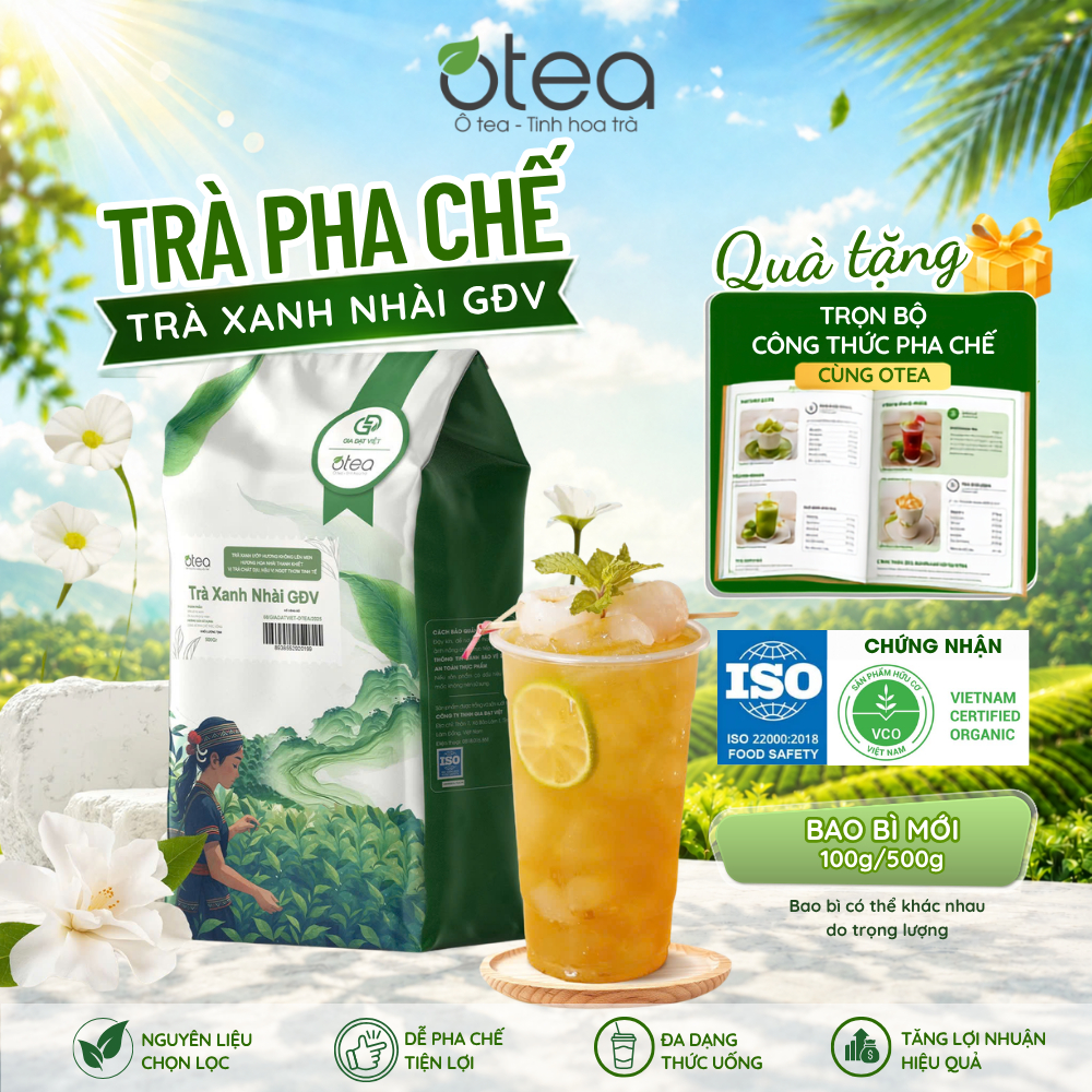 Trà xanh nhài GĐV OTEA gói 500g, Trà lài đậm hương, hậu ngọt, hương nhài tươi, dùng cho pha chế trà trái cây, trà sữa