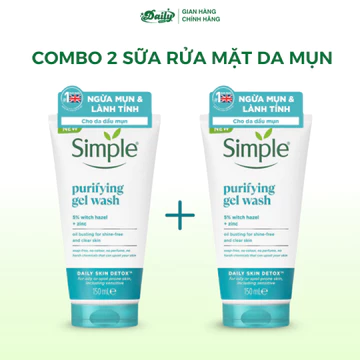 Combo 2 sữa rửa mặt Simple dành cho da dầu mụn, làm sạch dầu nhờn giúp dưỡng ẩm cho da mềm mịn