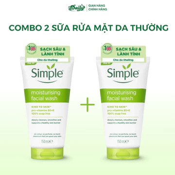 Combo 2 sữa rửa mặt Simple dành cho da thường, giúp làm sạch da dịu nhẹ, dưỡng da mềm mịn