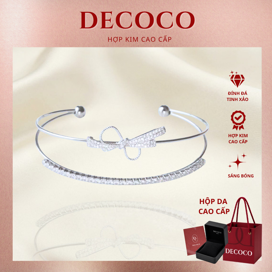Vòng tay nữ cuff LAYLA 2 lớp nơ và đá hợp kim DECOCO ( kèm Túi giấy + Hộp da + Thiêp)