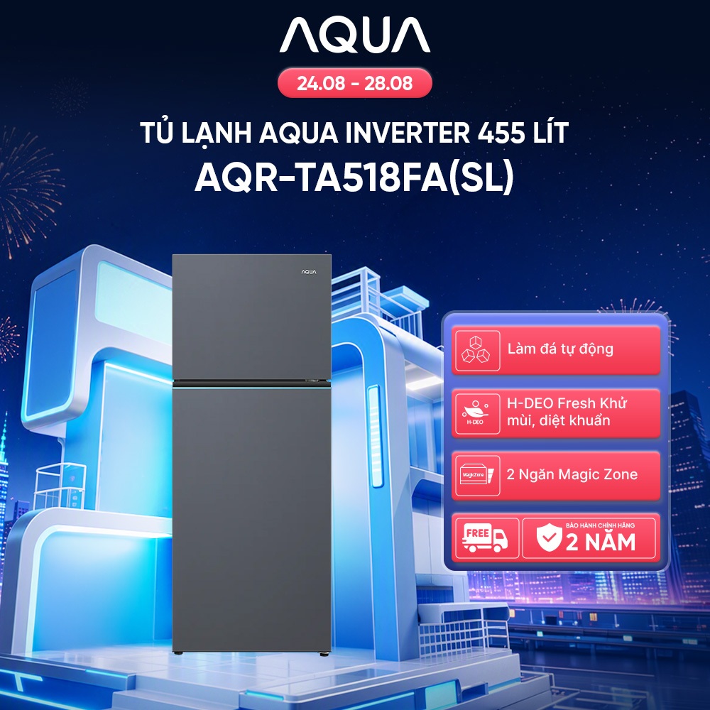 [SẢN PHẨM MỚI] Tủ lạnh AQUA Inverter 455 lit AQR-TA518FA(SL) - Làm đá tự động - Freeship toàn quốc | BigBuy360 - bigbuy360.vn