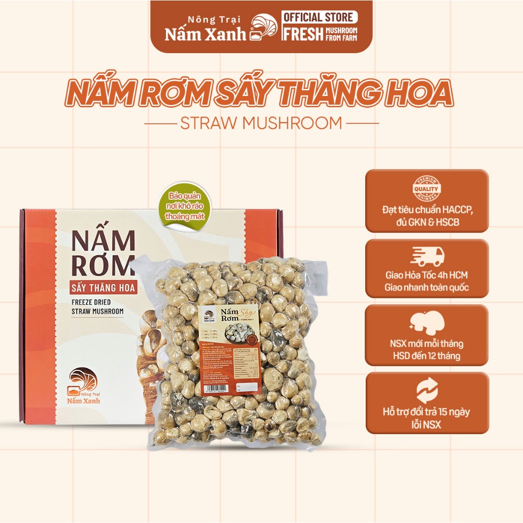 1kg Nấm Rơm Sấy Thăng Hoa Loại Thượng Hạng - Nấm Xanh