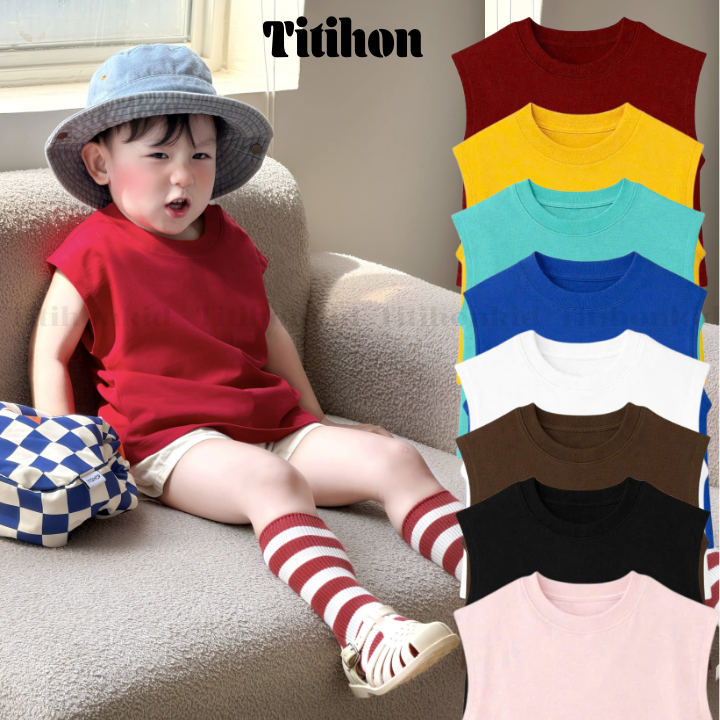 [A44] TITIHON - Áo 3 Lỗ Nhiều Màu Basic Cộc Tay Chất Cotton Mềm Mịn | Hình In Cực Xinh, Form Rộng Thoải Mái | Bé 2 -10 T