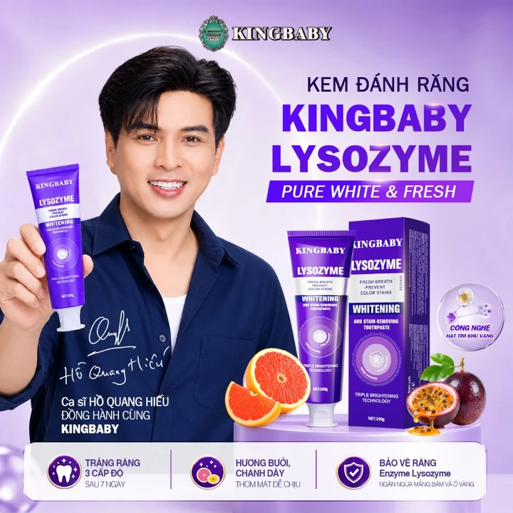 (HOT) Kem Đánh Răng Trắng Sáng KINGBABY Purple Whitening Lysozyme Làm Trắng Răng, Giảm Ố Vàng, Mảng Bám 100g