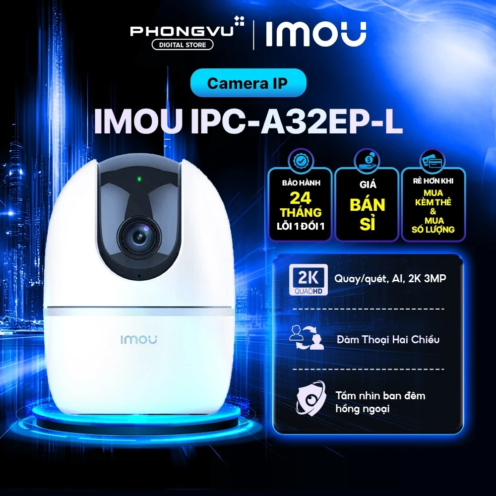 Camera Wifi IMOU A32EP 2K 3MP - Quay Quét 355°, AI Phát Hiện Người, Đàm Thoại 2 Chiều - Bảo Hành 24 Tháng