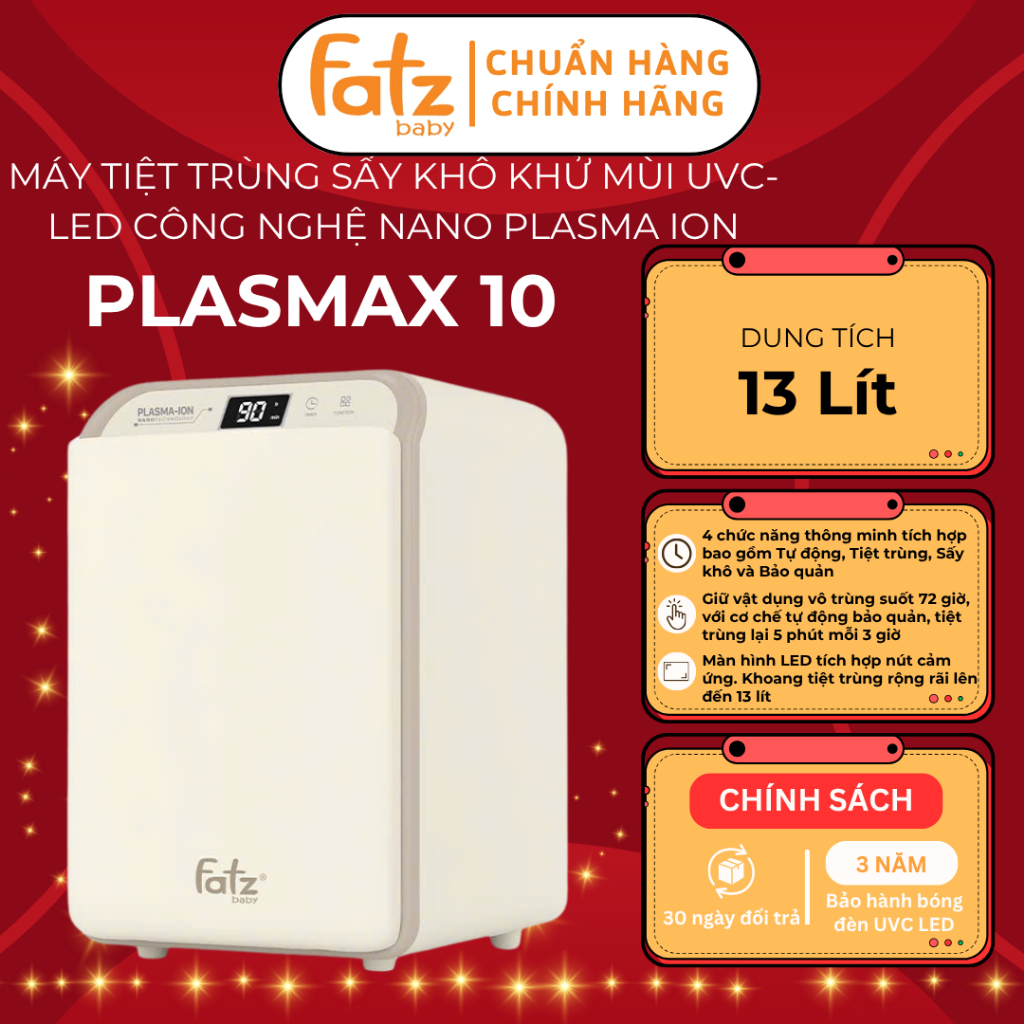 Máy tiệt trùng sấy khô FATZBABY Plasmax 10 FB4812ZH, 13 Lít, công nghệ UVC-LED Nano Plasma Ion