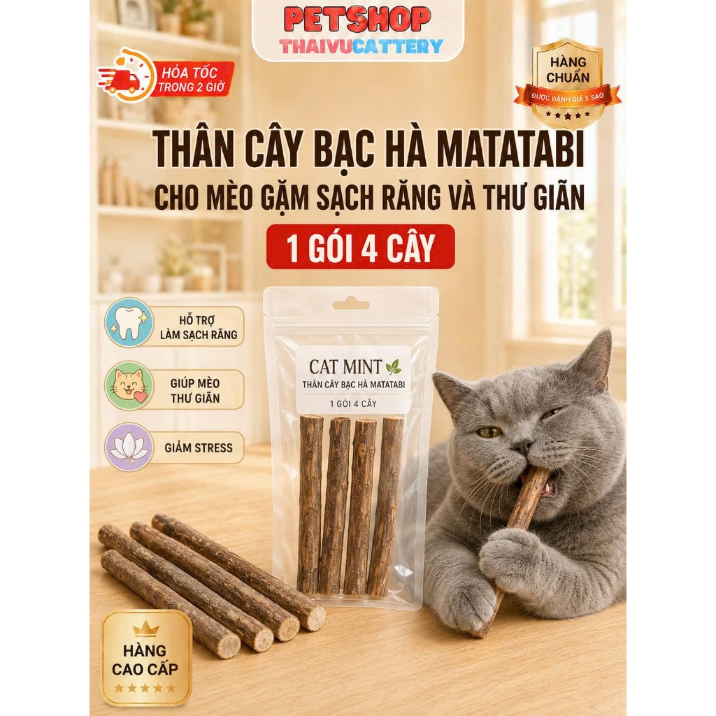 Thân cây bạc hà Matatabi cho mèo gặm sạch răng và thư giãn