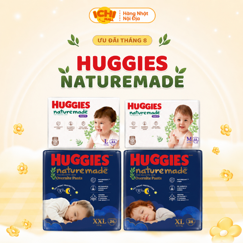 [KHÔNG QUÀ] Tã Bỉm dán/quần HUGGIES Platinum Nature Made size NB/S/M/L/XL/XXL - Hàng chính hãng công ty_Ichimall