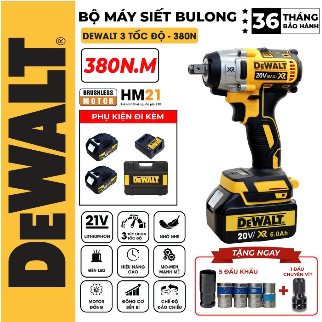 [Tặng phụ kiện] Máy siết bulong bắn vít Dewat 20V DCF-887, Động cơ ĐộKhông Chổi Than Lõi Đồng 100%