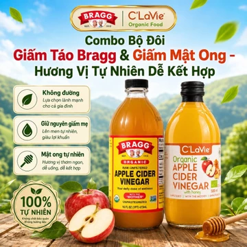 Combo Bộ Đôi Giấm Táo Bragg 473ml & Giấm Táo Mật Ong C’LaVie 500ml – Hương Vị Tự Nhiên Dễ Kết Hợp