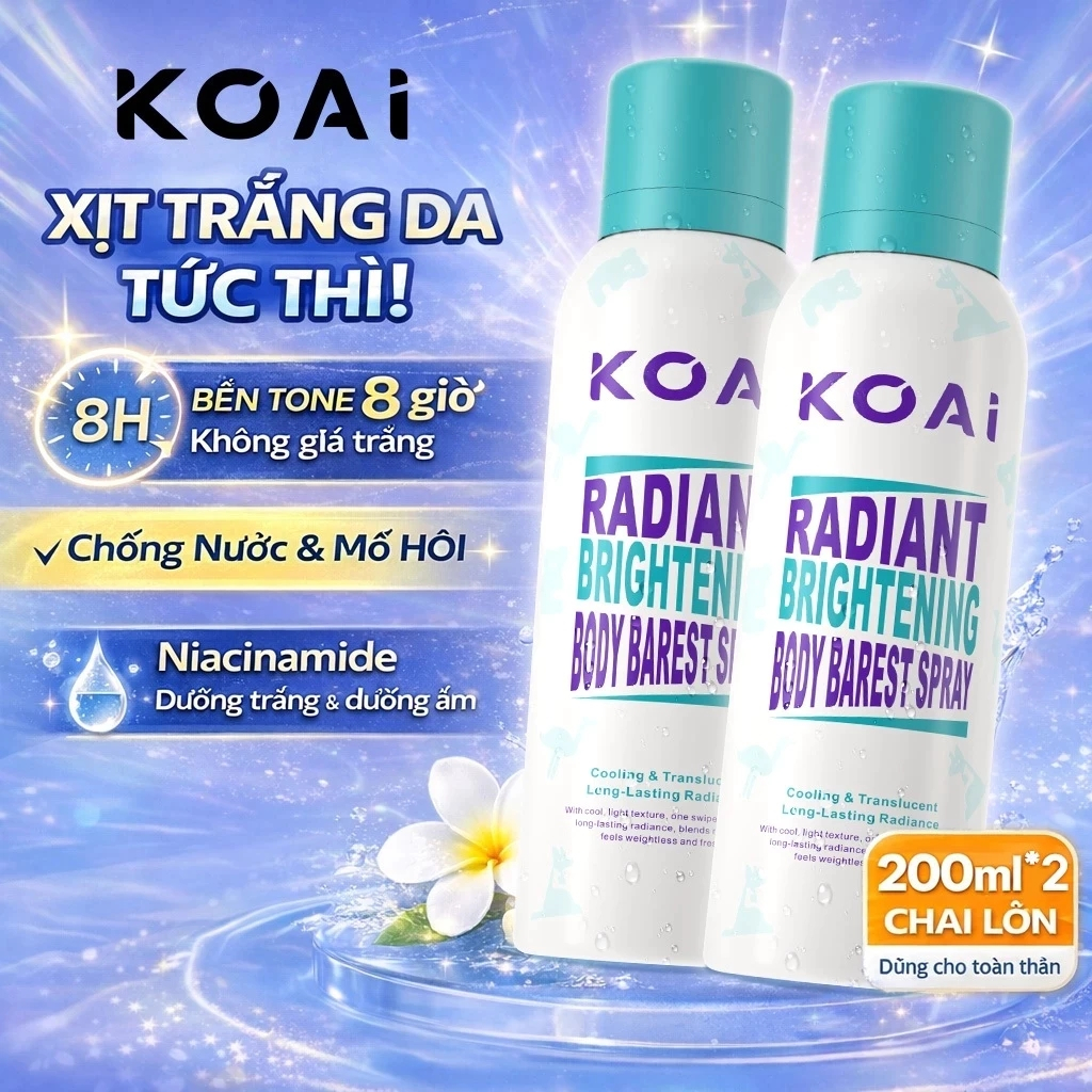 Xịt Body Nâng Tone Koai 200ml*2chai – Da Sáng Mịn, Dưỡng Ẩm, Chống Nước Mồ Hôi, Không Bết Rít