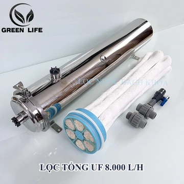 Lọc Tổng UF 8.000L/h Vỏ Inox 304, Màng Pvdf Siêu Dai Lọc bỏ rong rêu bùn đất rỉ sét nước phèn vàng