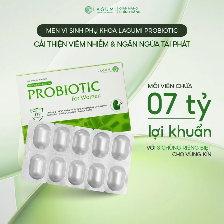 Men vi sinh phụ nữ LAGUMI PROBIOTIC bổ sung 7 tỷ lợi khuẩn, cân bằng pH và hệ khuẩn, hộp 10v