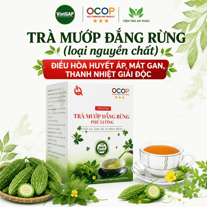 Trà Khổ Qua Rừng Nguyên Chất Chuẩn VietGAP, Ocop, Trà Thảo Mộc Mướp Đắng Rừng Hộp 30 Gói