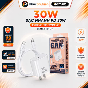 Remax U71 - Bộ củ cáp sạc GaN 30w chính hãng Remax sạc nhanh 30w cho 15,16,17 seris - Phúc Phụ Kiện