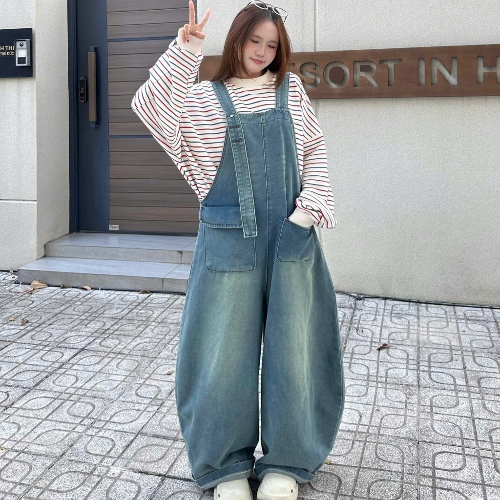 [Deal Độc Quyền ShopeeVIP] Quần Yếm Jean Nữ Ống Cong Form Rộng Unisex Nam Nữ Yếm Bò Denim Dày Dặn | SSSTORE.Aesthetic | BigBuy360 - bigbuy360.vn