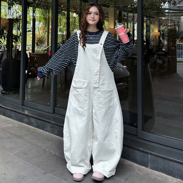 [Deal Độc Quyền ShopeeVIP] Quần Yếm Jean Nữ Ống Cong Form Rộng Unisex Nam Nữ Yếm Bò Denim Dày Dặn | SSSTORE.Aesthetic | BigBuy360 - bigbuy360.vn