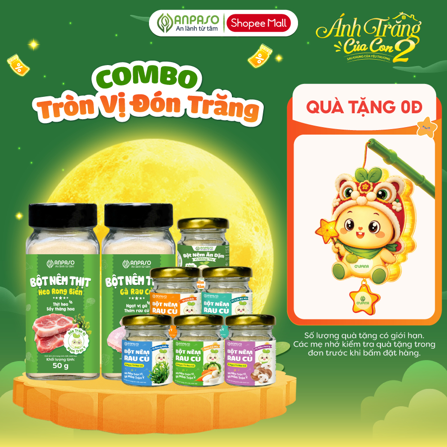 Combo Tròn Vị Đón Trăng - Bột nêm Anpaso vị Rau Củ, Nấm Hương, Rong Biển, Cà Rốt, Cải Bó Xôi, Măng Tây