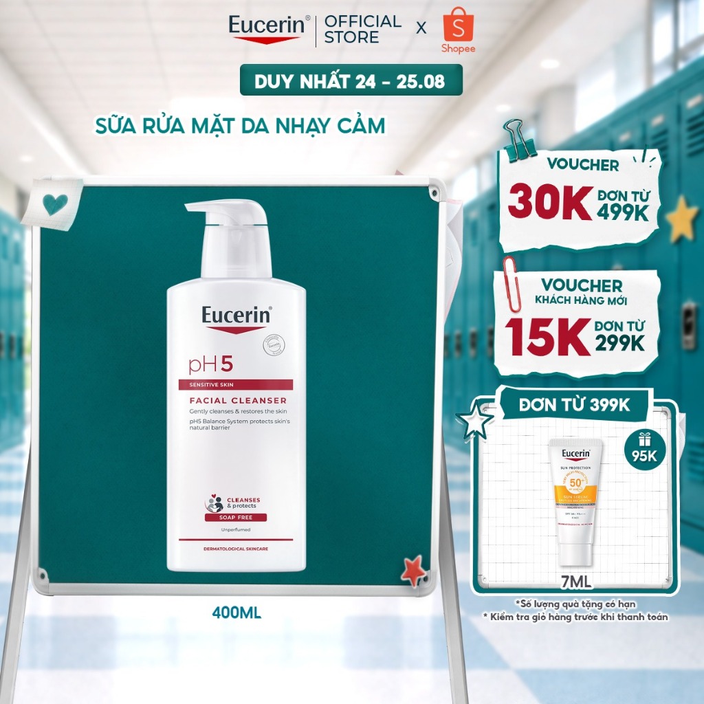 Sữa rửa mặt không gây kích ứng cho da nhạy cảm Eucerin pH5 Facial Cleanser 400ml | Skincare