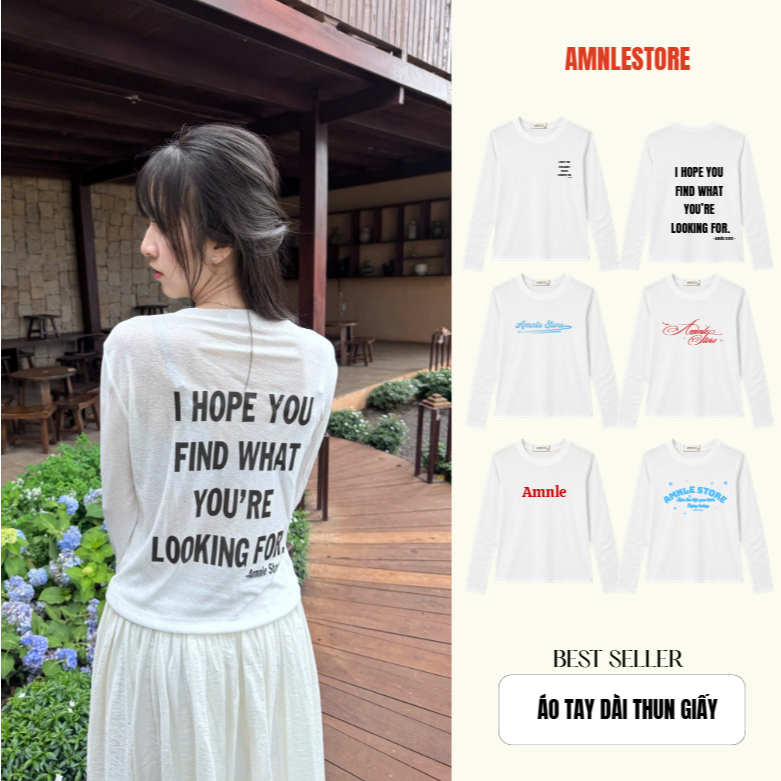 [DEAL MỞ BÁN] Áo thun giấy TRẮNG form boxy Nữ Tay Dài in chữ - Chất thun giấy mỏng nhẹ thoáng mát AG009