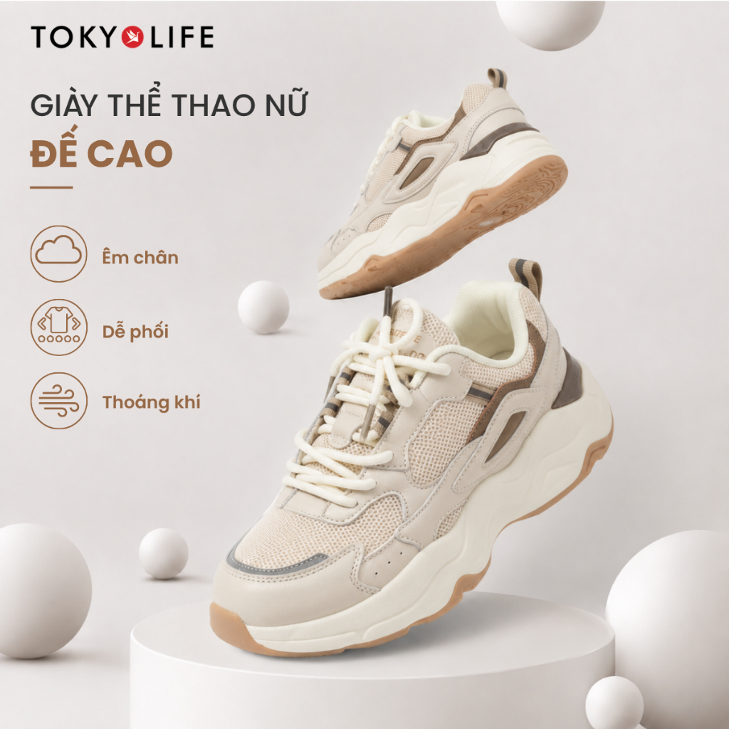 [NÊN LẤY LÊN 1 SIZE, FORM NHỎ] Giày thể thao nữ TOKYOLIFE đế cao 5.5cm thoáng khí êm chân siêu nhẹ 40000578