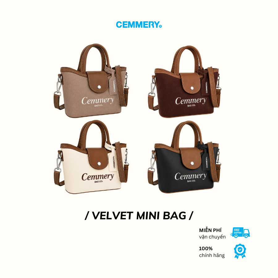 [SVIP] Túi Đeo Chéo CEMMERY Local Brand Chính Hãng Velvet Mini Bag Logo Thêu Nắp Nam Châm 4 Màu | BigBuy360 - bigbuy360.vn