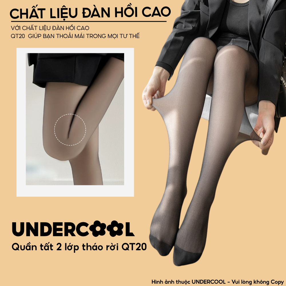 Quần tất nữ lót nỉ giữ nhiệt UNDERCOOL 2 lớp tháo rời giả da 3D siêu thật co giãn nâng mông chống rách, Live - QT20