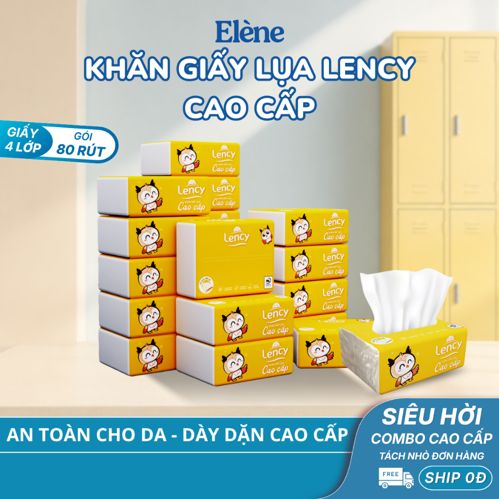 COMBO 10/20/40 GÓI Khăn Giấy Lụa Lency Cao Cấp 80 Tờ 4 Lớp Mềm Mịn, Tiện Lợi, An Toàn