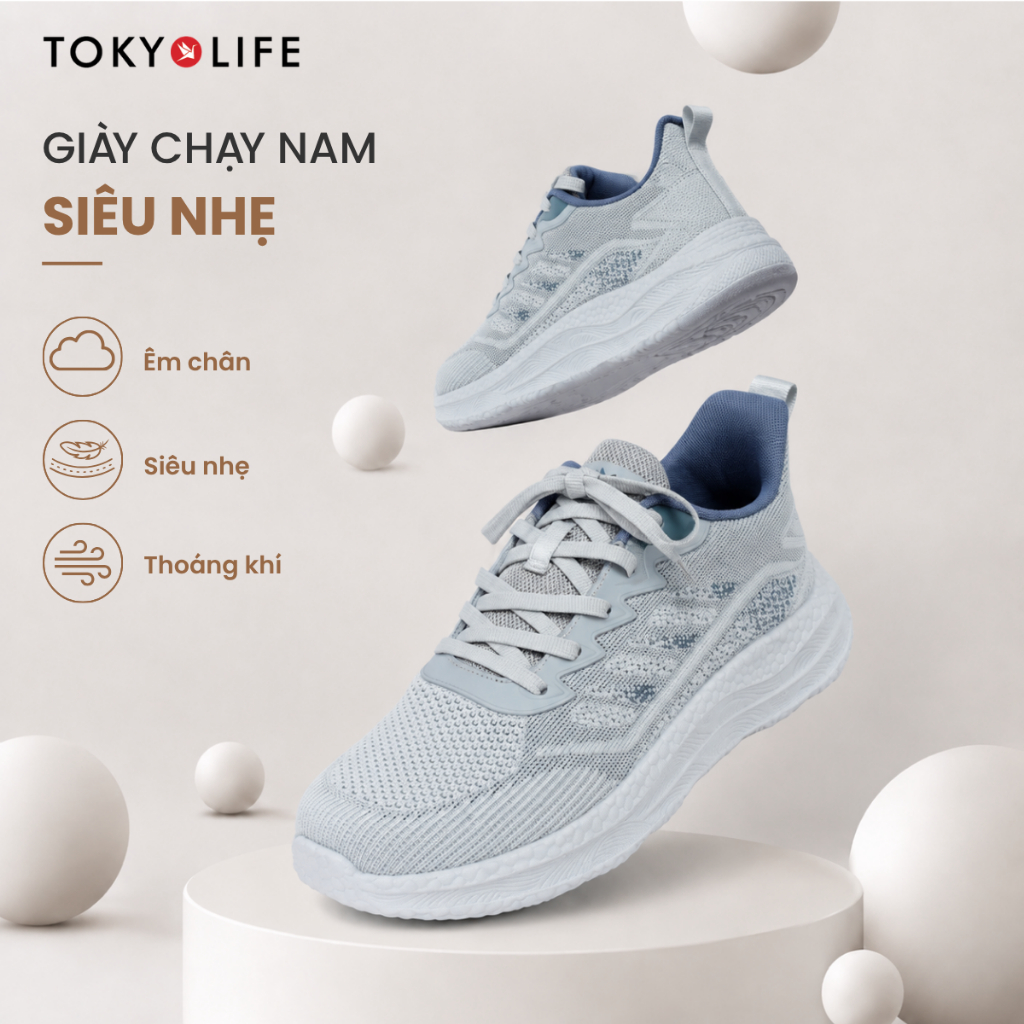 Giày chạy Nam siêu nhẹ TOKYOLIFE Đế EVA Cổ Thấp Dây Buộc 40005782
