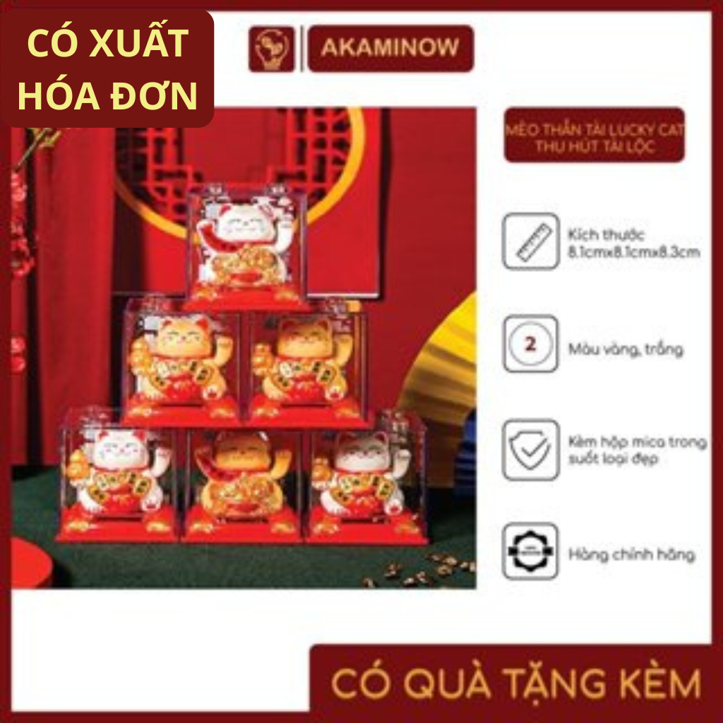 Mèo thần tài Luckycat để bàn, để xe thêm may mắn hút tài lộc (Kèm hộp mica)