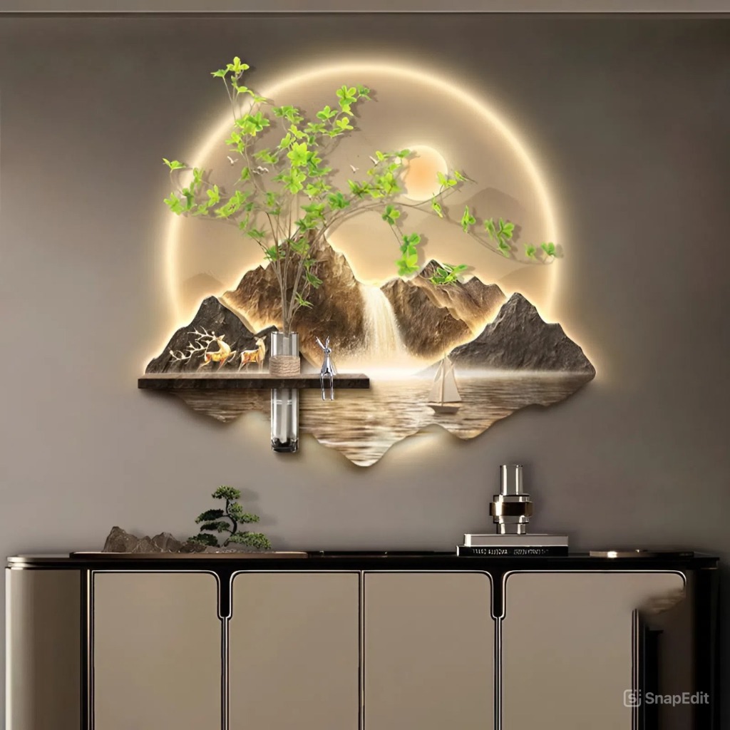 [TRANH ĐÈN LED+ BÌNH HOA]  TRÁNG GƯƠNG BÌNH HOA - Treo Tường + BÌNH HOA  sang trọng, trang Trí Decor Nhà Cửa.