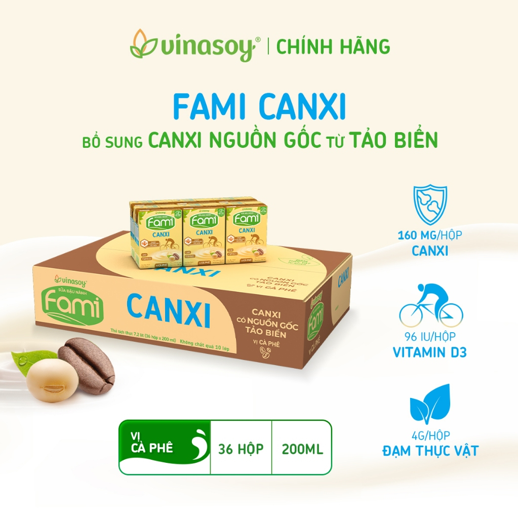 Thùng sữa đậu nành Fami Canxi Cà Phê (36 hộp x 200ml)