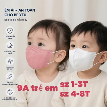 [Top Value] Thùng 200 cái Khẩu Trang Trẻ Em 9A DENTAL 4 Lớp-, có 2 Size từ 1-8 tuổi, trang trẻ em cao cấp , chống nắng