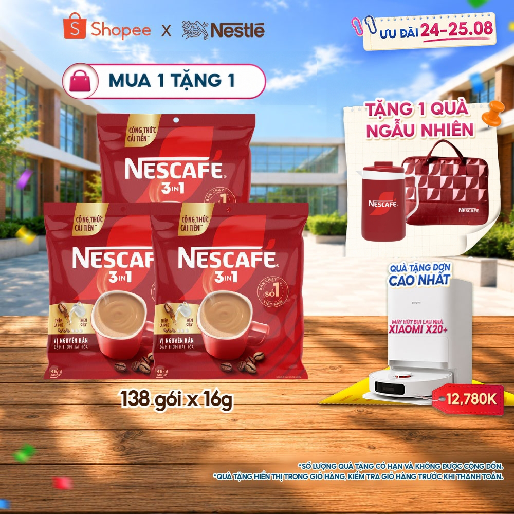[CÔNG THỨC CẢI TIẾN] Combo 3 Bịch Cà phê Hòa tan NESCAFÉ VỊ NGUYÊN BẢN 46 gói – Đậm thơm hài hòa